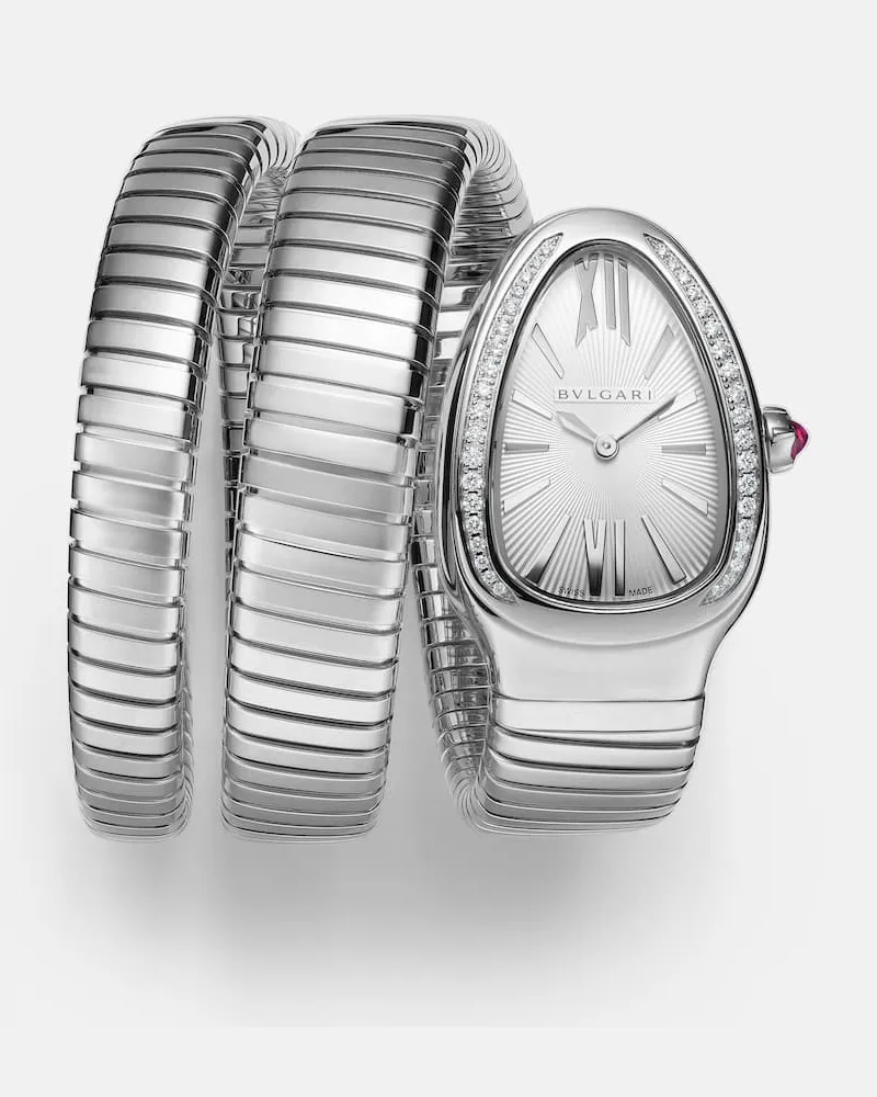 Bulgari Uhr Serpenti Tubogas mit Diamanten und Rubellit Silber