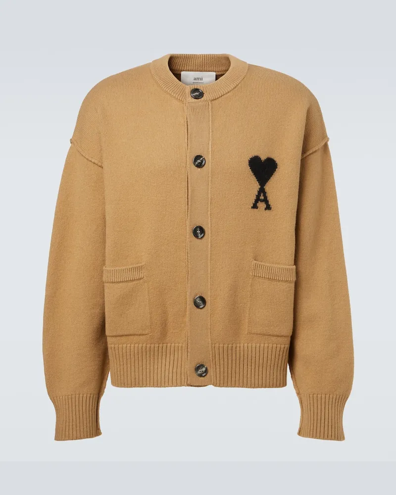 AMI Paris Cardigan Ami de Cœur aus Wolle Beige