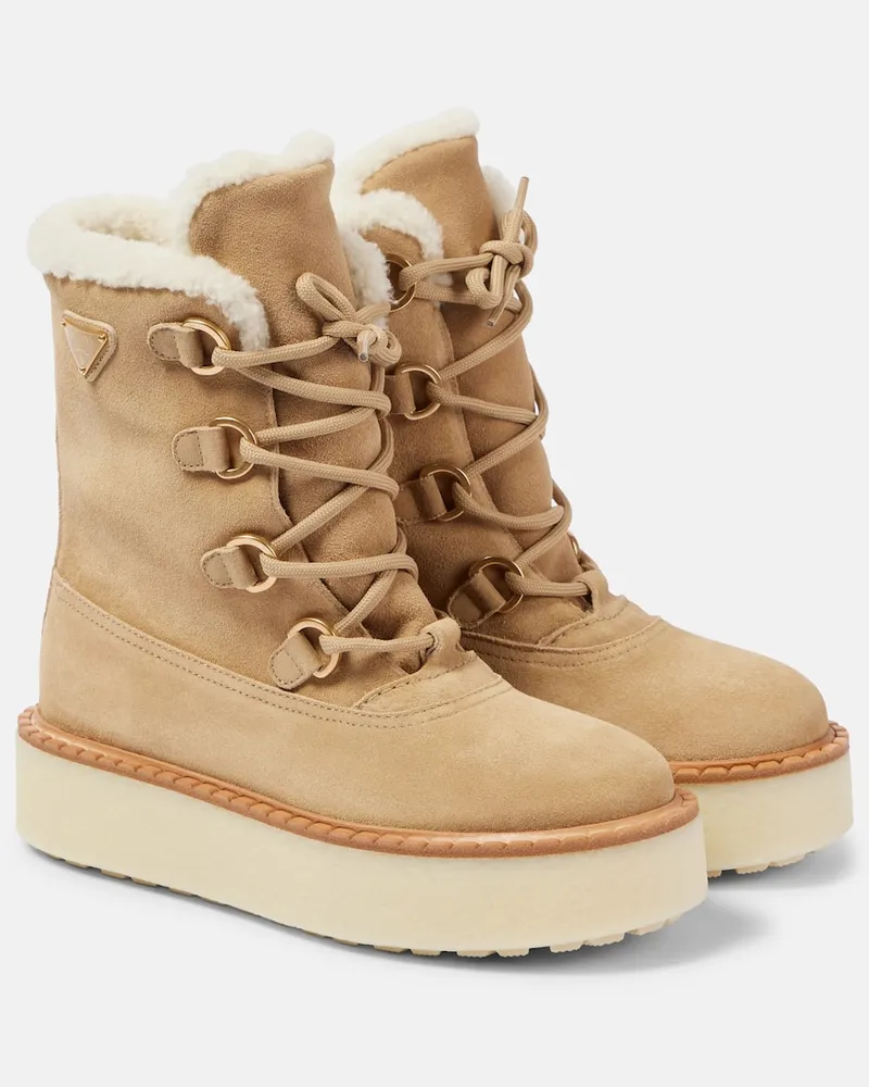 Prada Schnürstiefel Evolve mit Shearling Beige