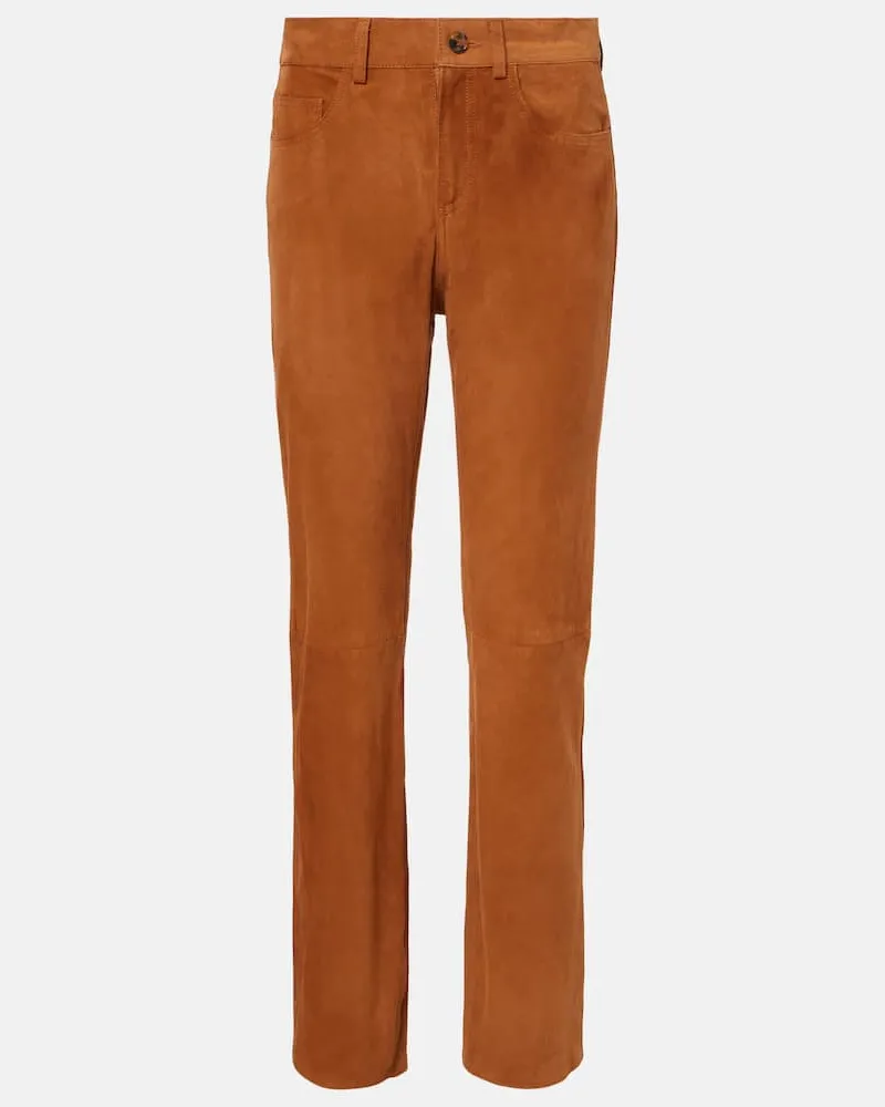 Blazé Milano Blazé Milano Gerade High-Rise-Hose Viva Paso aus Veloursleder Braun