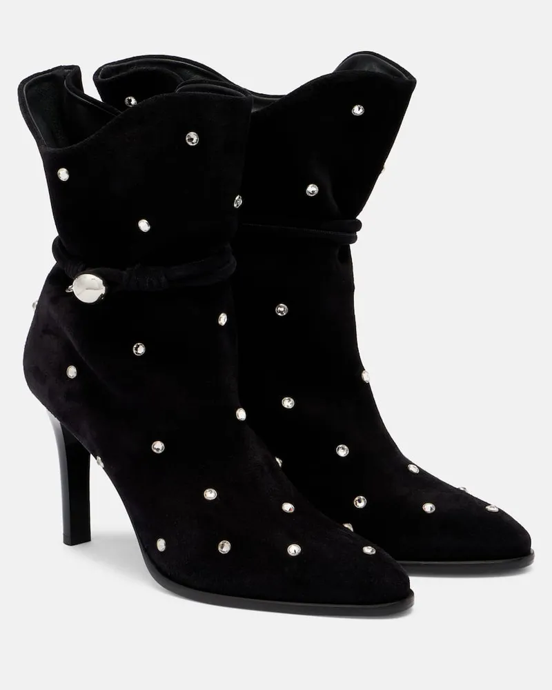 Isabel Marant Verzierte Ankle Boots Lolya 90 aus Veloursleder Schwarz