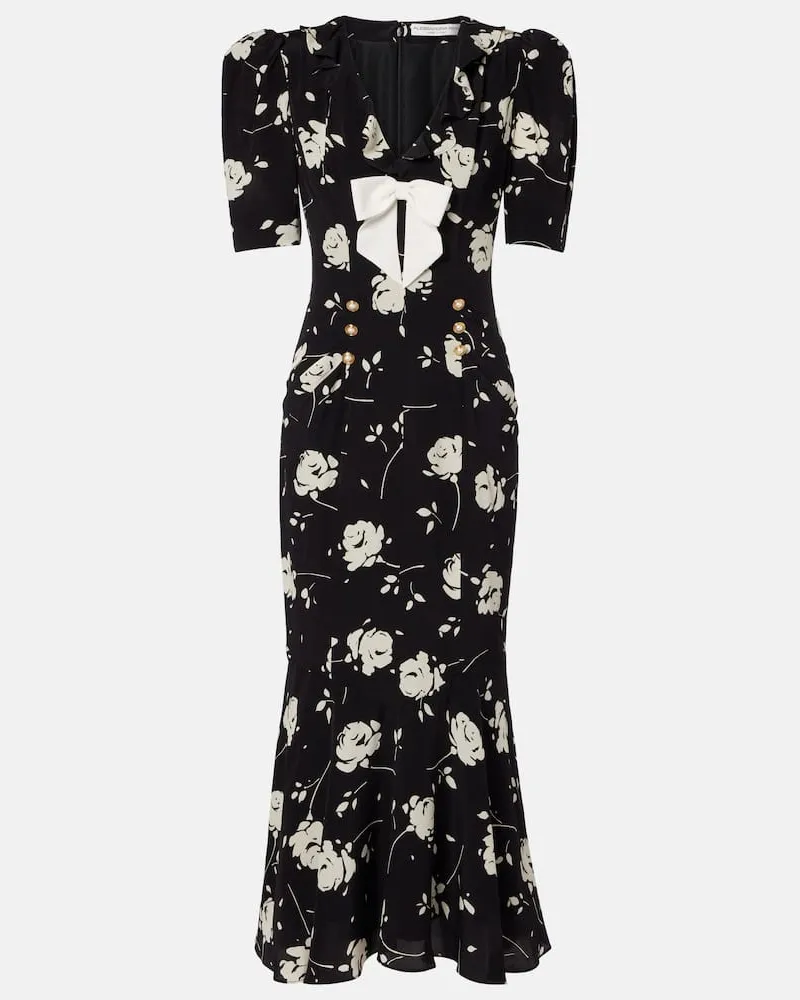 Alessandra Rich Bedrucktes Midikleid aus Seide Schwarz