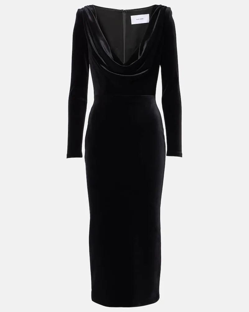 Alex Perry Midikleid aus Samt Schwarz