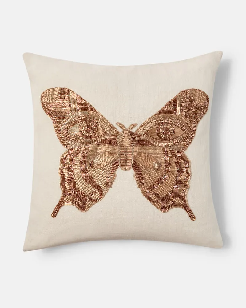 Jonathan Adler Verziertes Kissen Muse aus Leinen Weiß