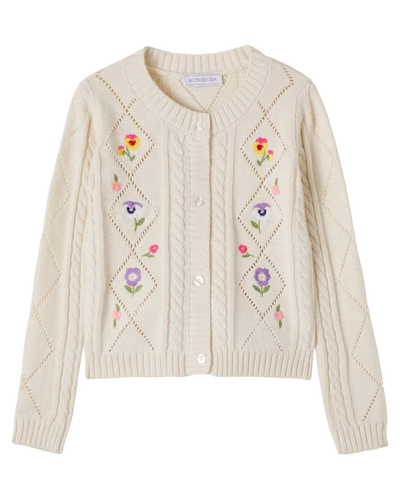 Monnalisa Cardigan aus Baumwolle und Wolle Weiß
