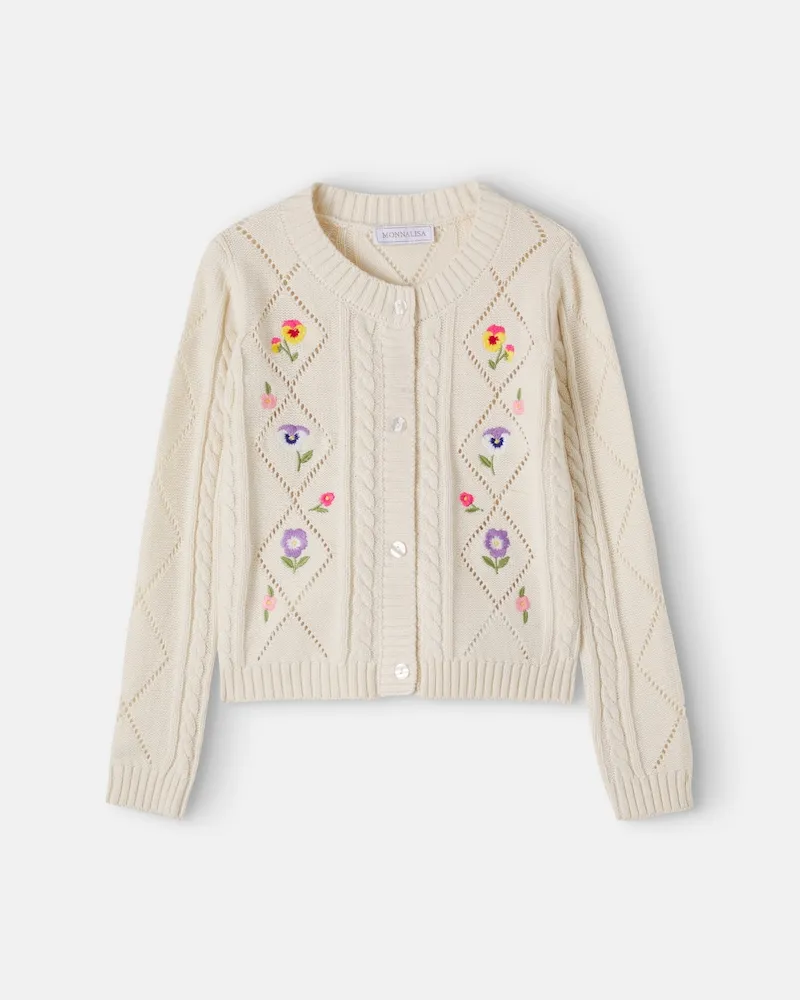 Monnalisa Cardigan aus Baumwolle und Wolle Weiß