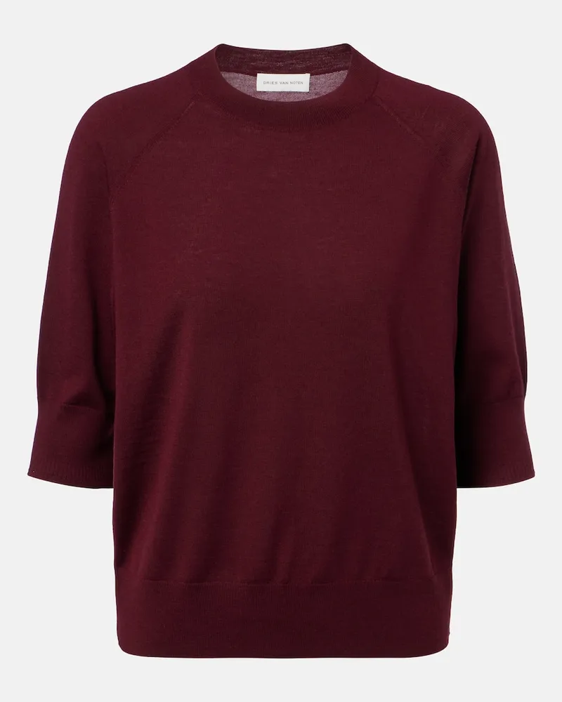 Dries van Noten Pullover Tuan aus Wolle Burgunderrot