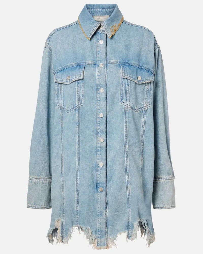 Blumarine Besticktes Hemdjacke aus Denim Blau