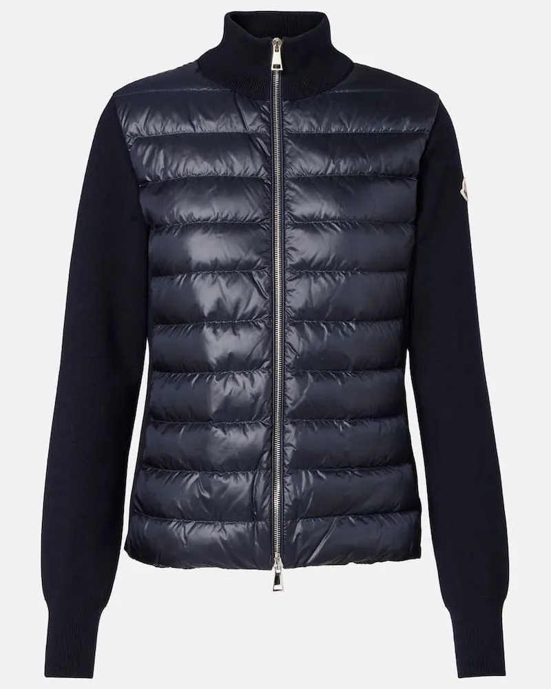Moncler Cardigan aus Schurwolle mit Daunen Blau