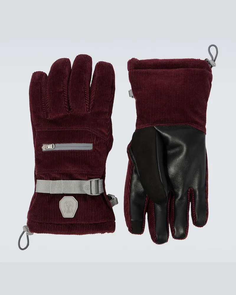 Brunello Cucinelli Skihandschuhe aus Baumwoll-Cord mit Leder Burgunderrot