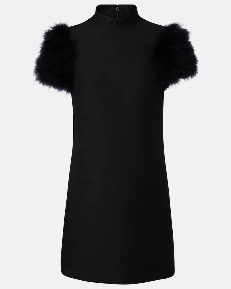 Valentino Garavani Minikleid aus Crepe Couture mit Federn Schwarz
