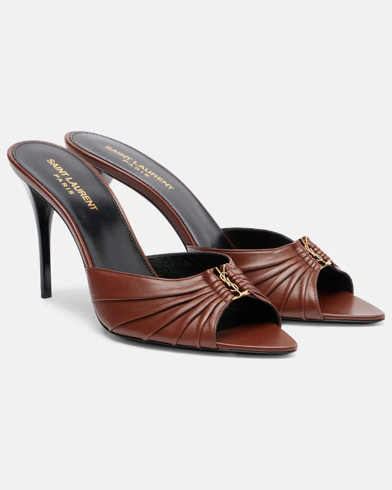 Saint Laurent Pantoletten Babylone Cassandre 90 aus Leder Braun