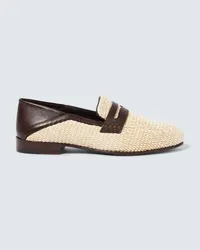 Manolo Blahnik Loafers Padstow aus Raffiabast mit Leder Beige