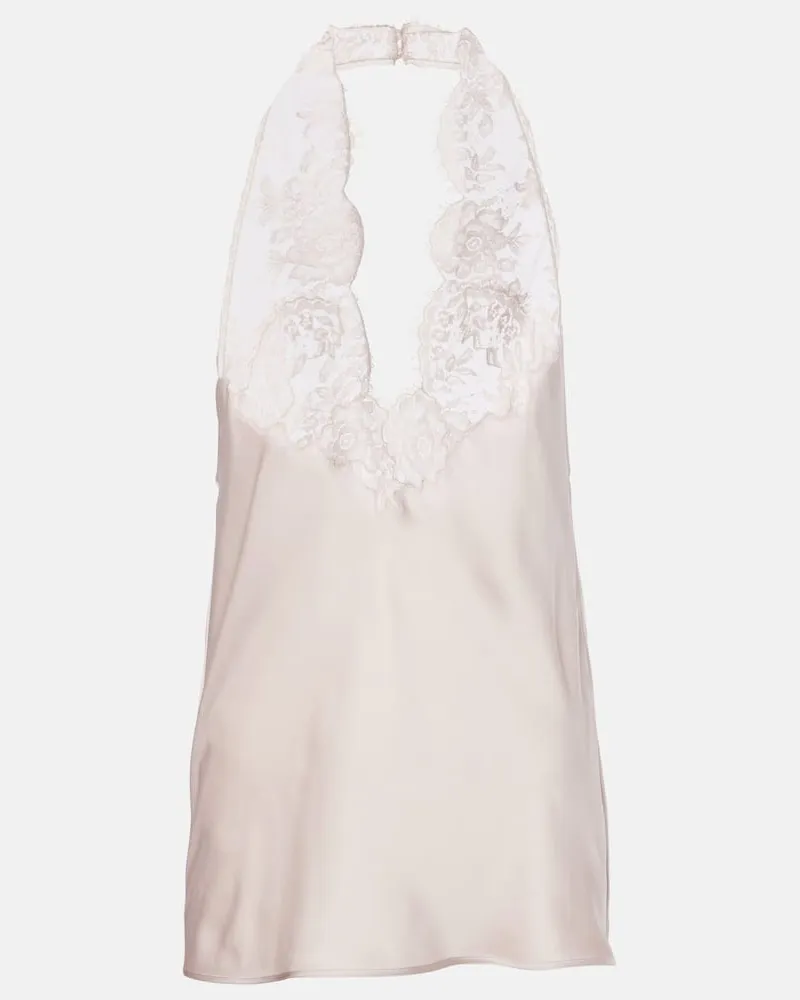 Saint Laurent Top aus Seiden-Charmeuse mit Spitze Pink