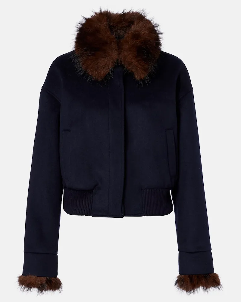 Self-Portrait Jacke mit Teddybesatz Blau