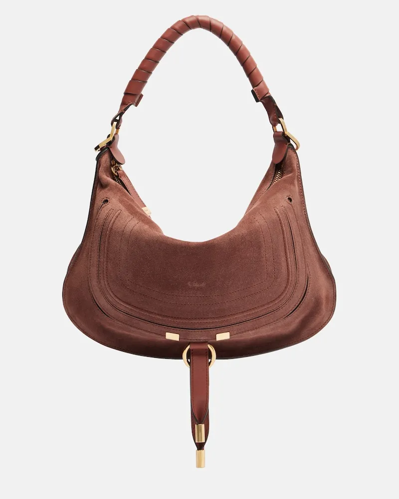 Chloé Chloé Schultertasche Marcie Small aus Veloursleder Braun
