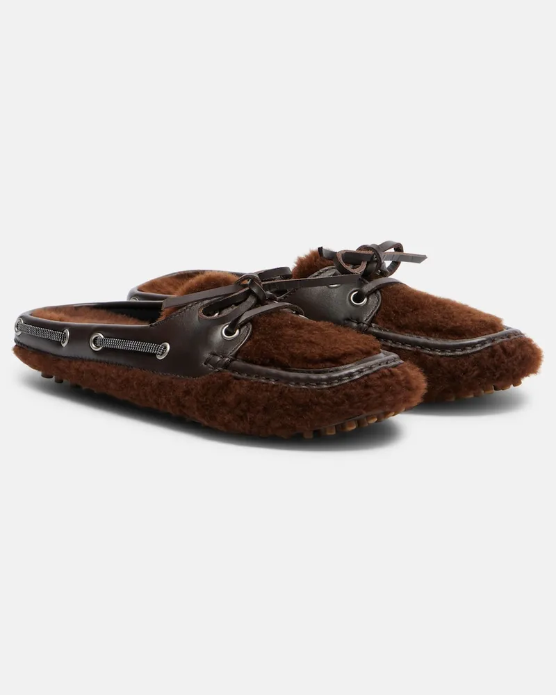 Brunello Cucinelli Mules Monili aus Shearling Braun