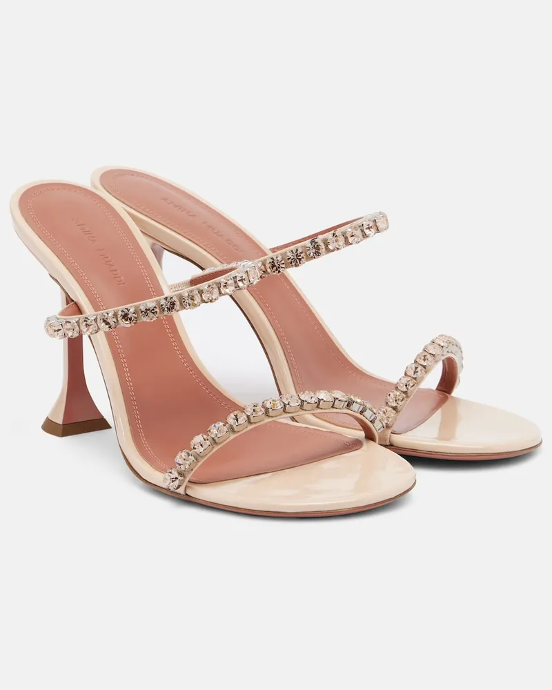 Amina Muaddi Verzierte Sandalen Gigi aus Metallic-Leder Rosa