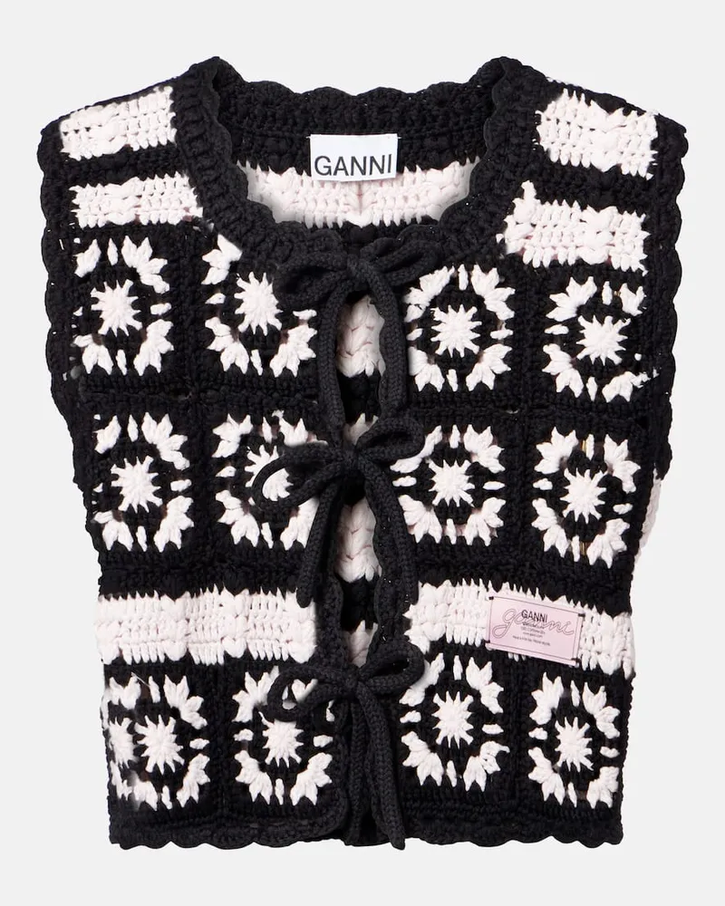 Ganni Weste aus Häkelstrick Rosa