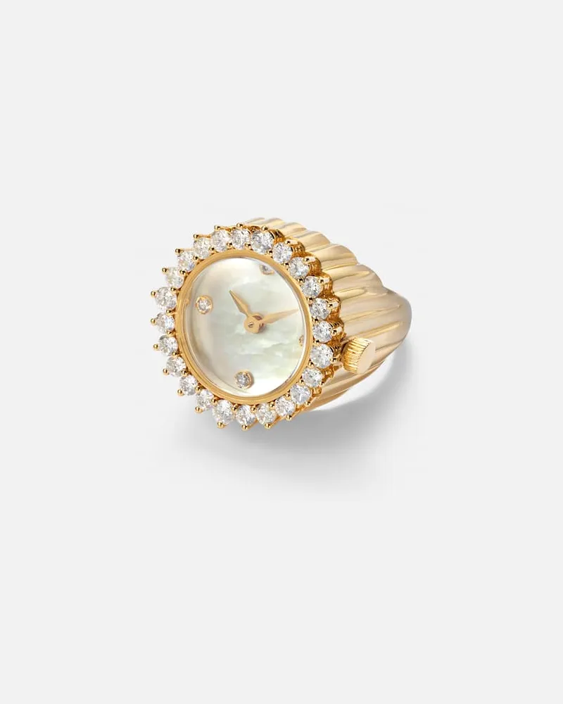 Yvonne Léon Yvonne Léon Ring L'Horloge aus 18kt Gelbgold mit Perlmutt und Diamanten Gold