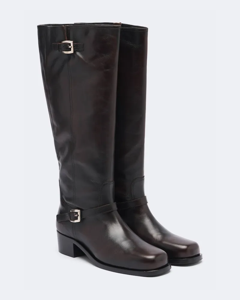 STAUD Kniehohe Stiefel Brooklyn aus Leder Braun