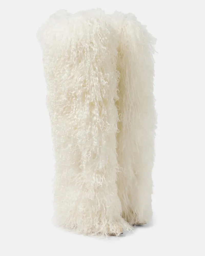 Paris Texas Overknee-Stiefel aus Shearling Weiss