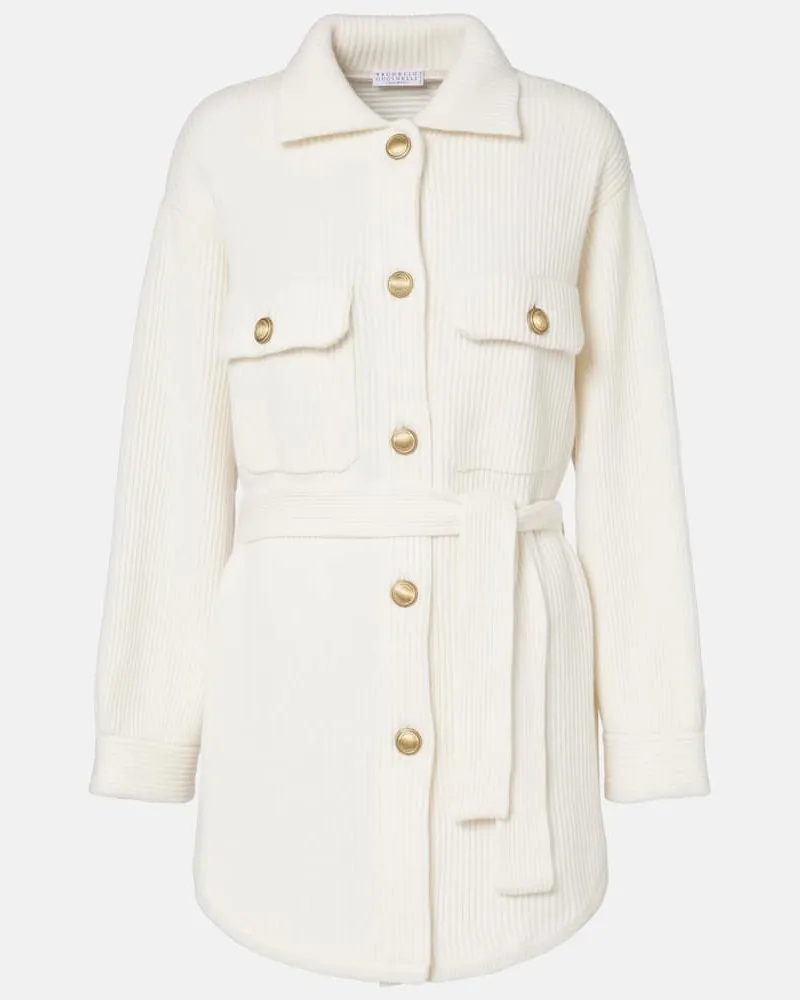 Brunello Cucinelli Cardigan aus Wolle, Kaschmir und Seide Weiß