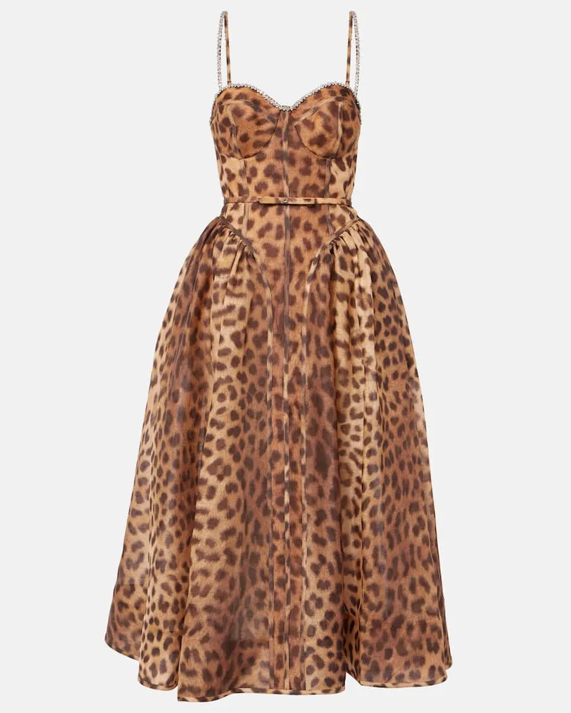 Zimmermann Midikleid Crush aus Leinen und Seide Multicolor