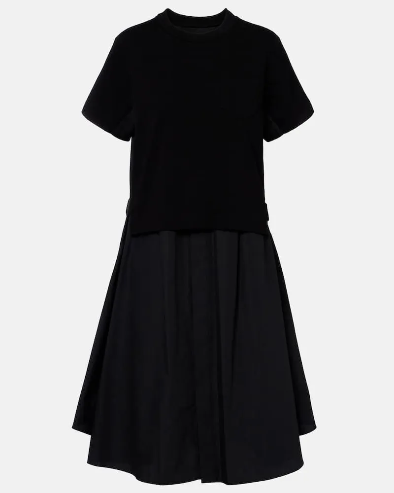 Sacai Maxikleid aus Baumwollpopeline und Jersey Schwarz