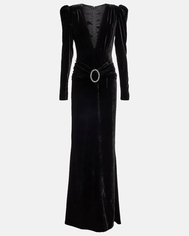 Alessandra Rich Verzierte Robe aus Samt Schwarz