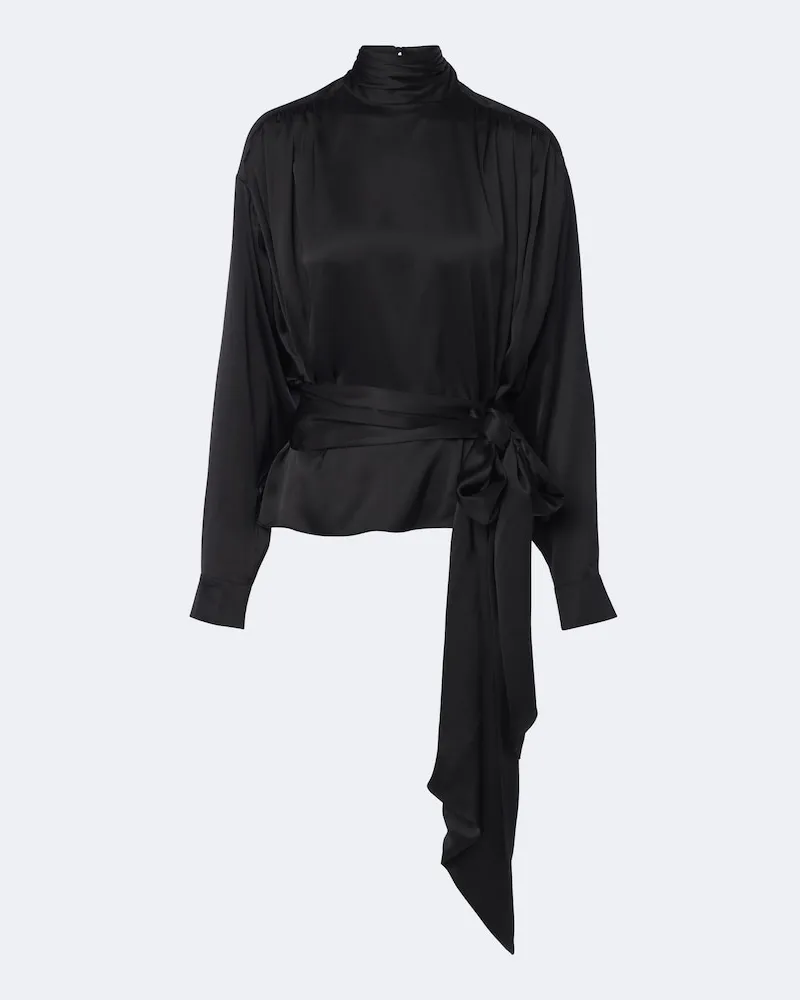 Balmain Bluse aus Seidensatin Schwarz