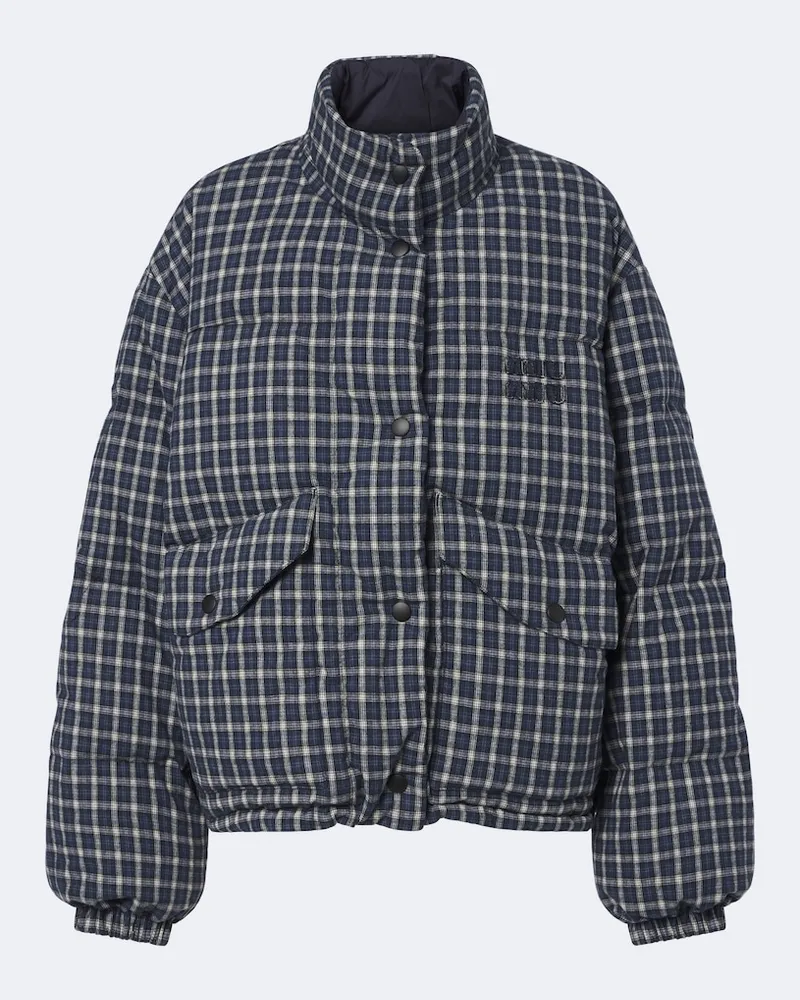 Miu Miu Wendbare Daunenjacke aus Baumwollflanell Blau