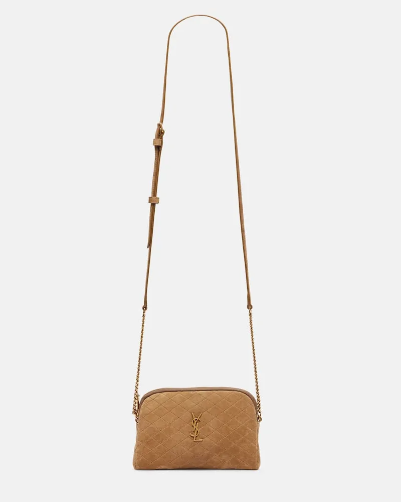 Saint Laurent Schultertasche Gaby aus Veloursleder Beige