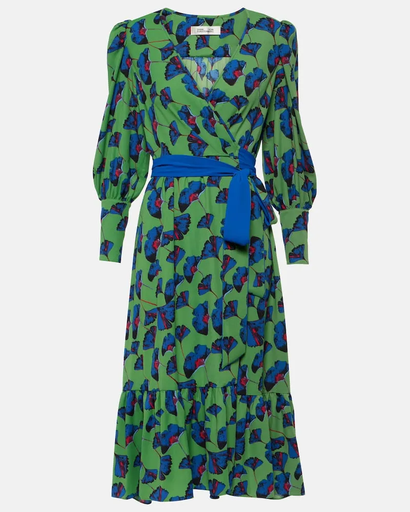 Diane von Furstenberg Bedrucktes Wickelkleid Blade aus Crêpe Grün