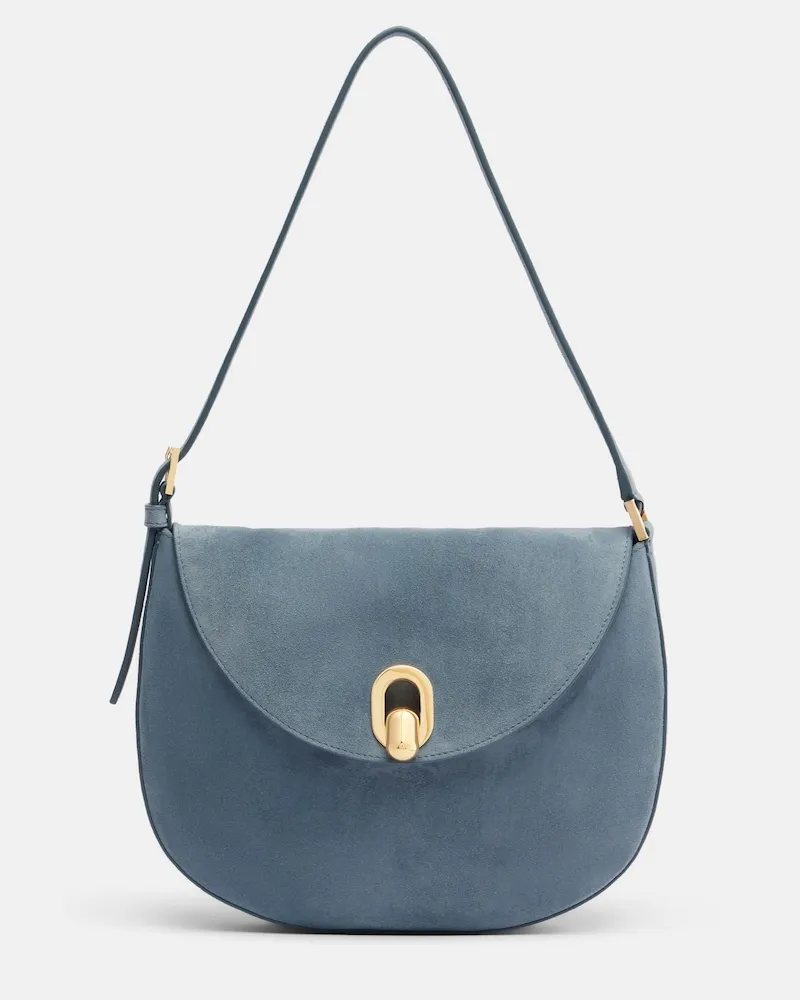 SAVETTE Schultertasche Tondo Small aus Veloursleder Blau
