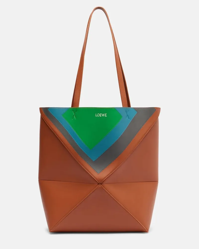 Loewe Tote Bag Puzzle Fold Square Medium aus Leder Braun