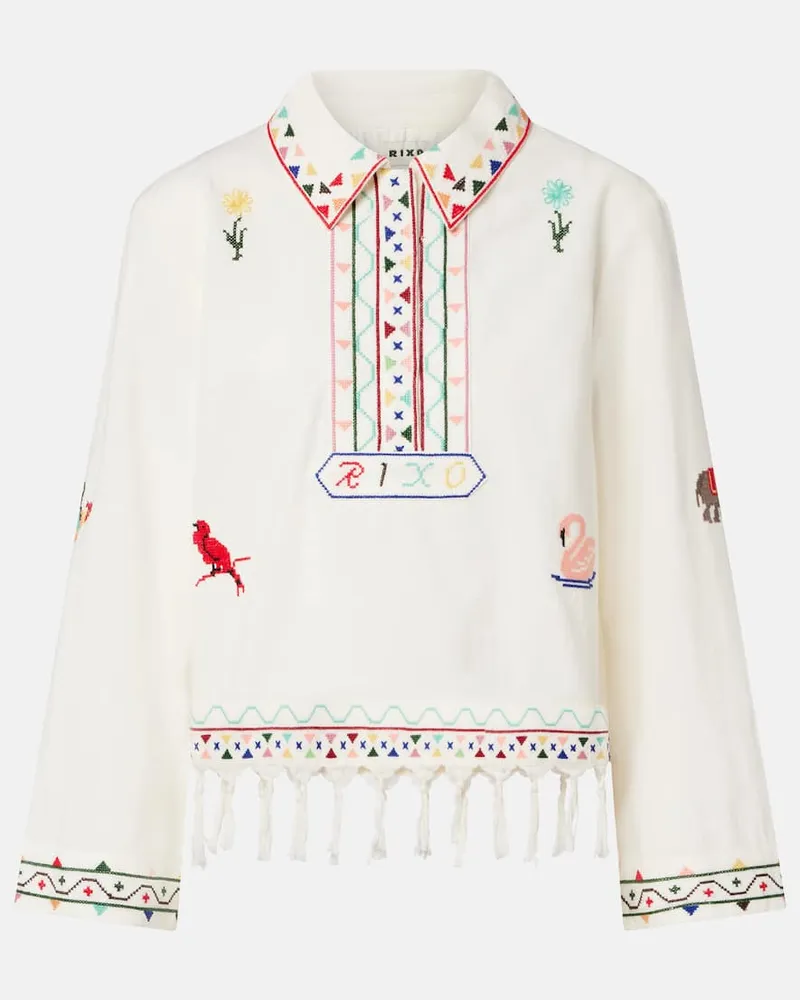 RIXO Besticktes Top Ludmilla aus Baumwolle Weiß