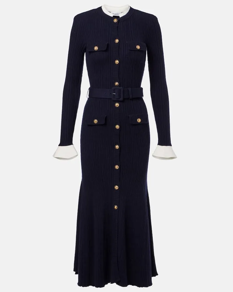 Self-Portrait Midikleid aus Rippstrick Blau