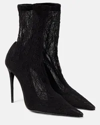 Dolce & Gabbana Ankle Boots Lollo aus Leder mit Spitze Schwarz