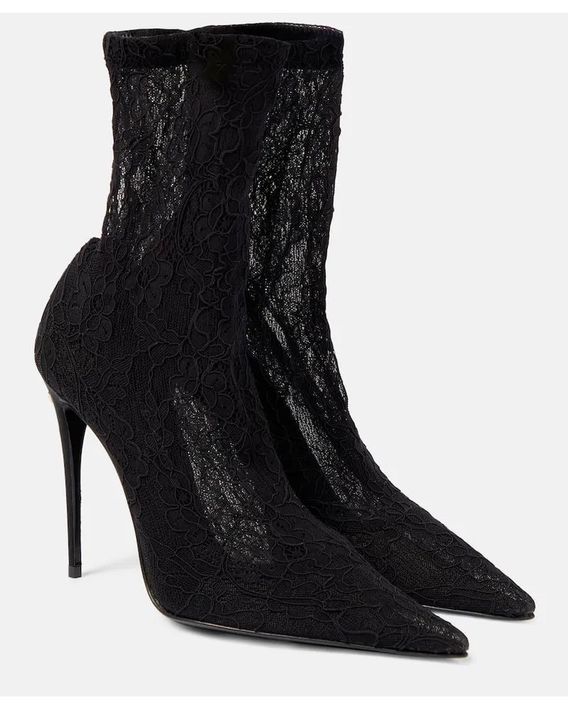 Dolce & Gabbana Ankle Boots Lollo aus Leder mit Spitze Schwarz