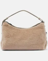 Brunello Cucinelli Schultertasche aus Faux Shearling Braun