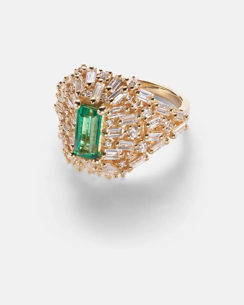 Suzanne Kalan Ring One Of A Kind aus 18kt Gelbgold mit Diamanten und Smaragd Gold
