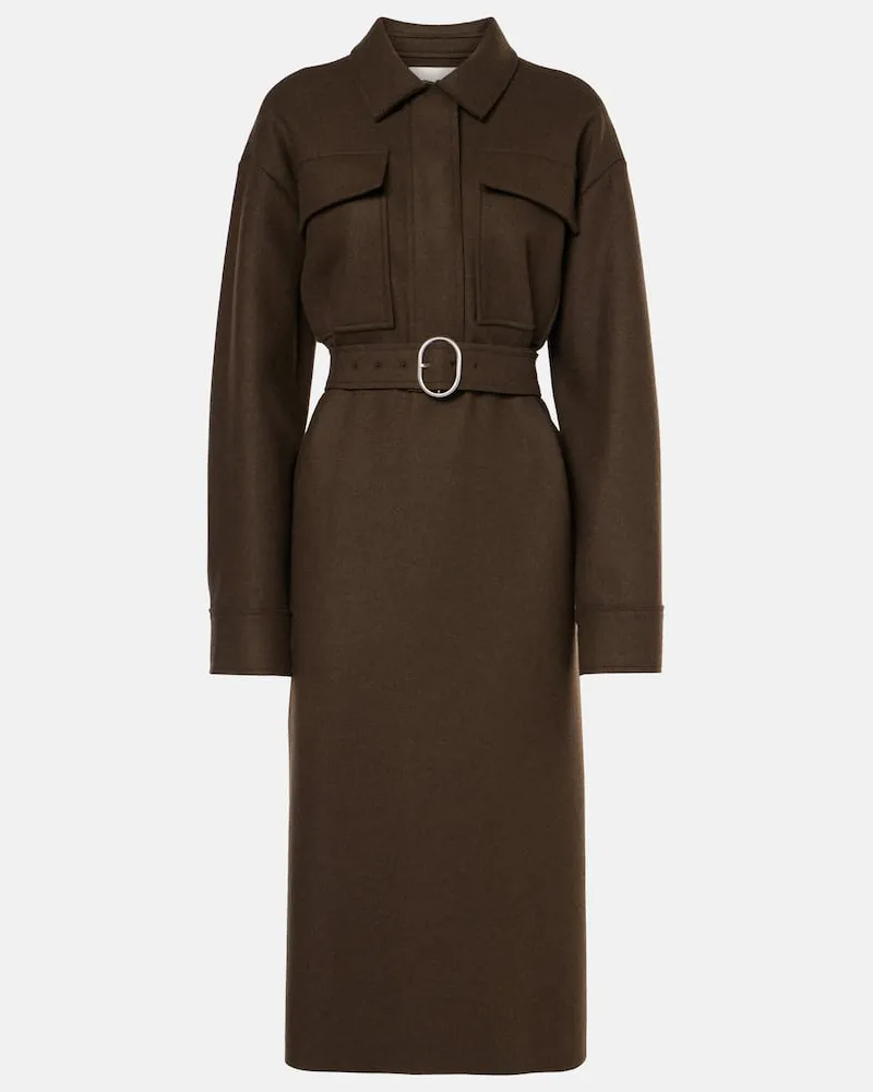 Jil Sander Hemdblusenkleid aus einem Wollgemisch Braun
