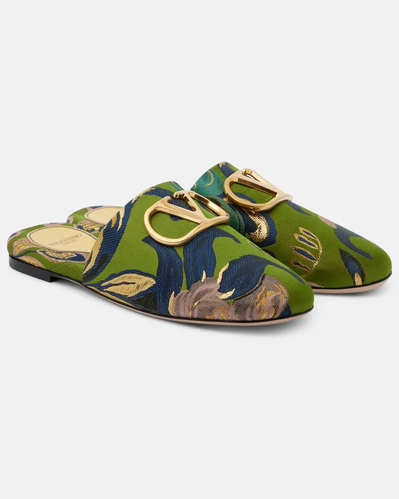 Valentino Garavani Slippers VLogo aus Jacquard Grün