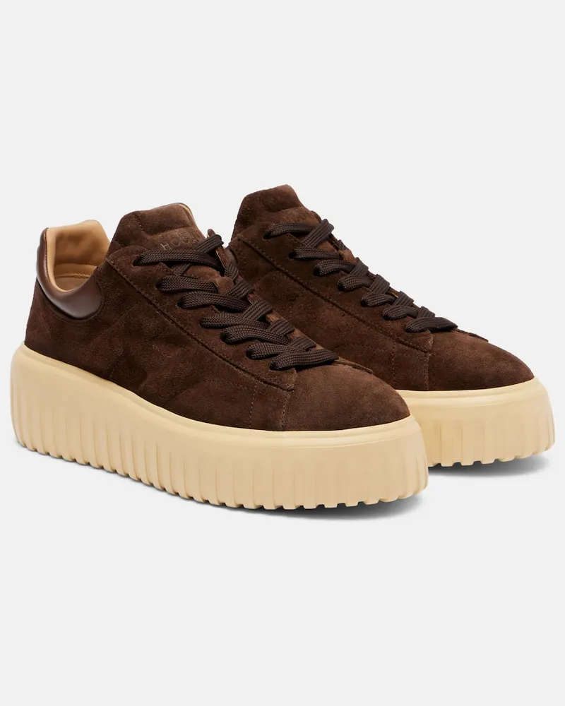 Hogan Plateau-Sneakers H-Stripes aus Veloursleder Braun