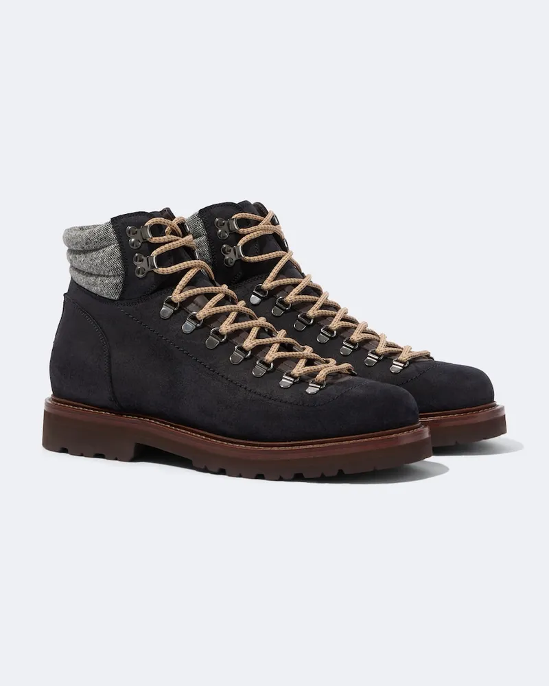 Brunello Cucinelli Schnürstiefel aus Veloursleder Blau