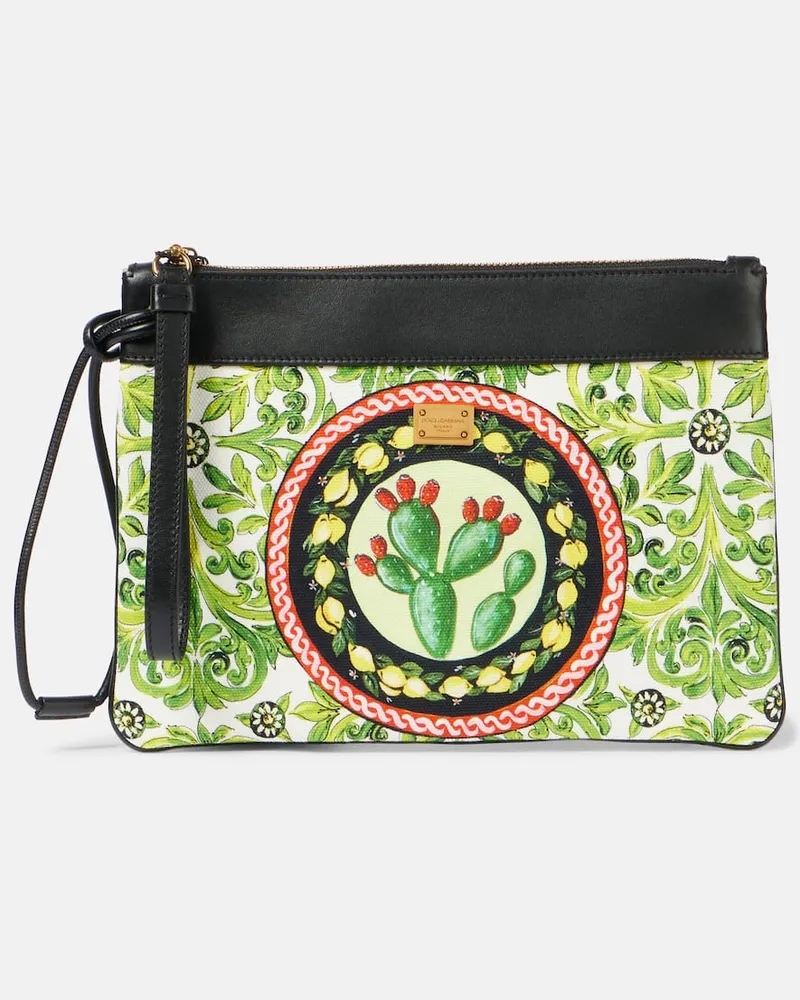 Dolce & Gabbana Bedrucktes Etui aus Canvas mit Leder Grün