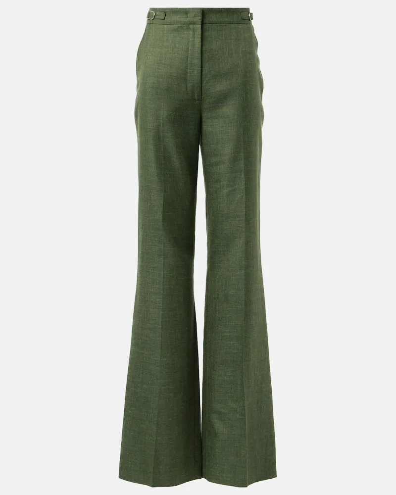 Gabriela Hearst High-Rise-Hose Vesta aus Wolle, Seide und Leinen Grün