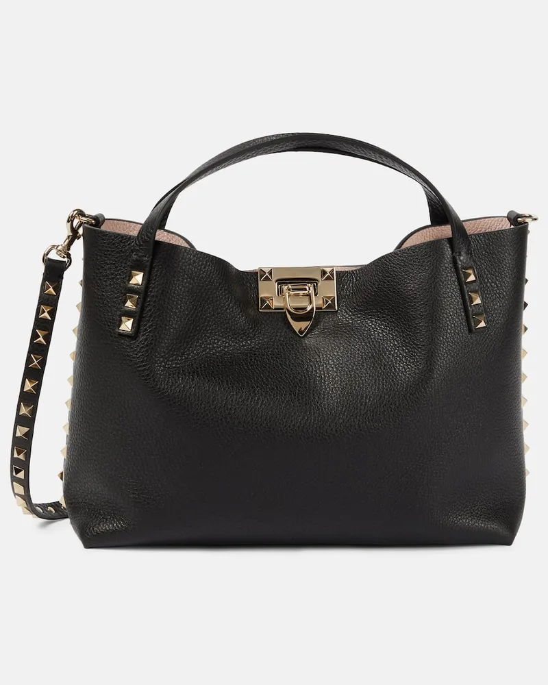 Valentino Garavani Tote Rockstud Small aus Leder Schwarz