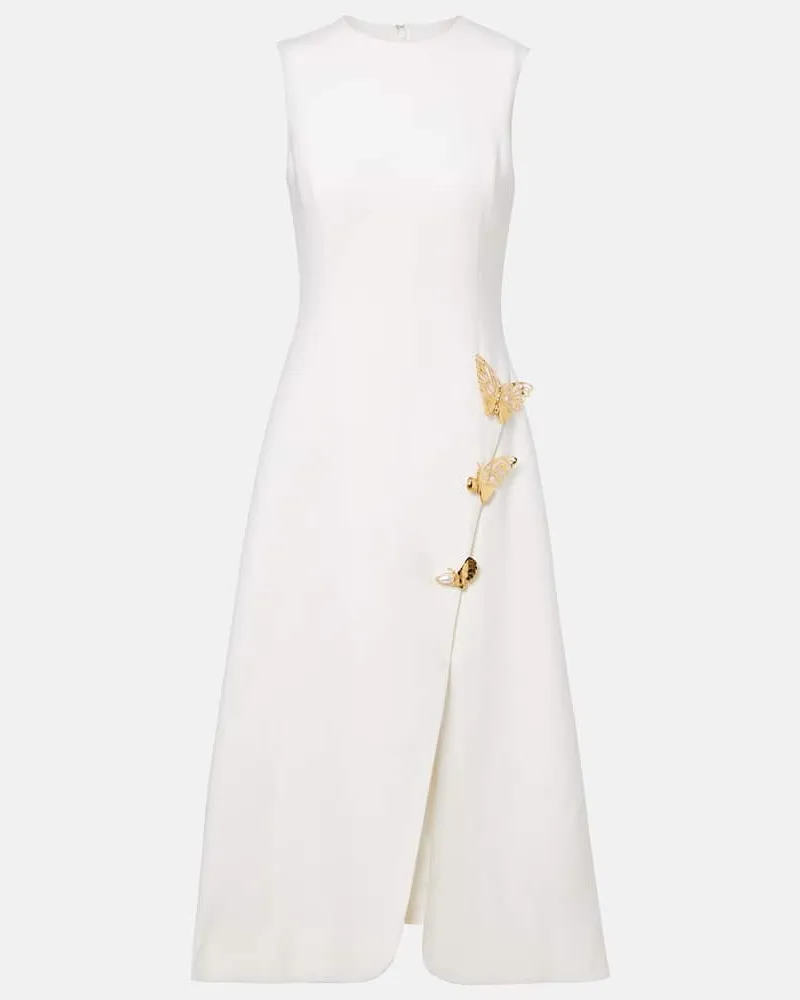 Oscar de la Renta Verziertes Cocktailkleid aus einem Wollgemisch Weiß